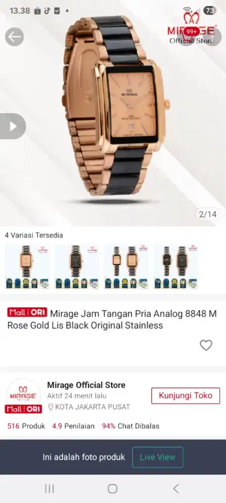 Jam Mirage plat hitam rosegold