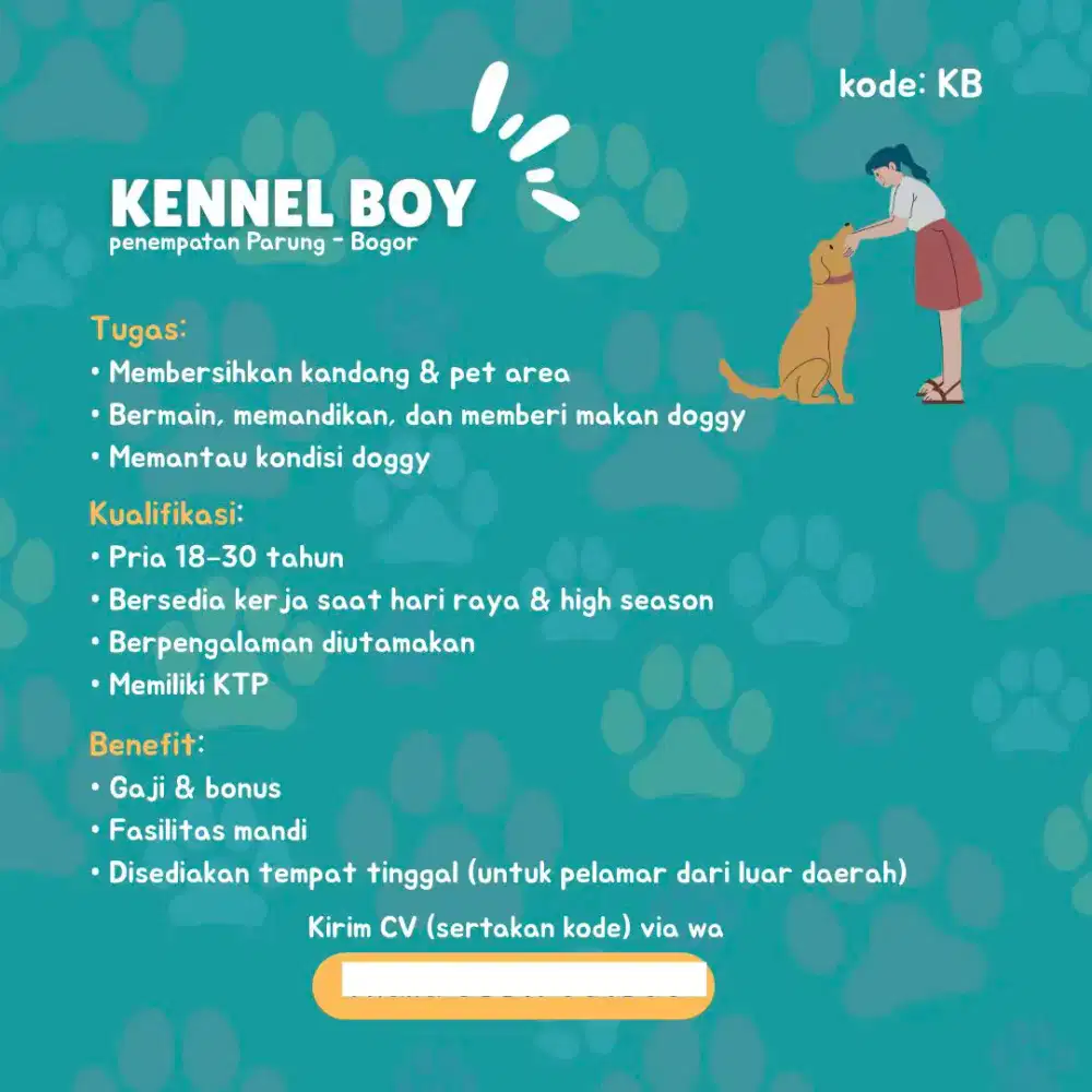 Dibutuhkan kennel boy