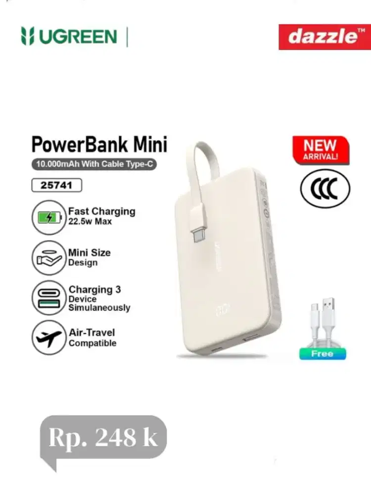 Ugreen powerbank 10k mAh 20W with built-in cable type-C
