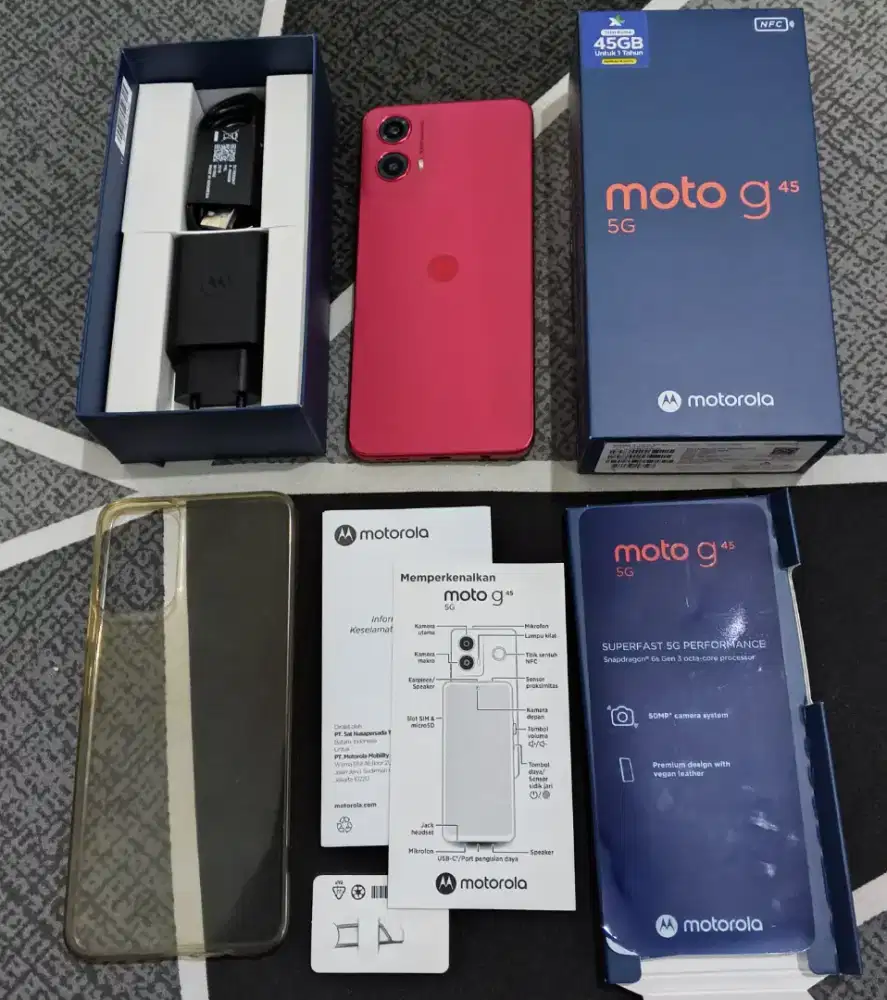 Motorola Moto G45 5G 8/256 Red MULUS Grs Juni 2026 Fs ORI Siap Pakai