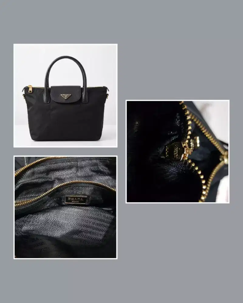 ( Preloved)Prada Nylon & Saffiano Leather Tote 100 Original – Black