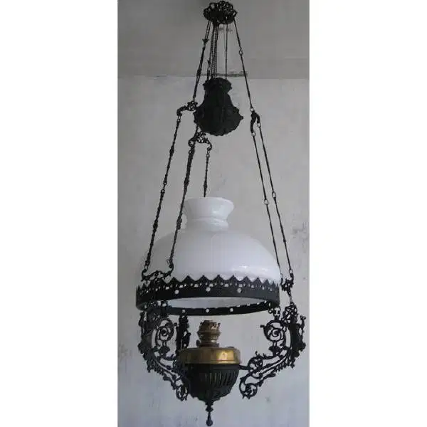 Art nouveau Lampu minyak kerek/katrol kuno era kolonial Hindia Belanda