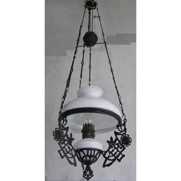 Antik Art Deco Lampu minyak kerek / katrol retro era Kolonial 1800