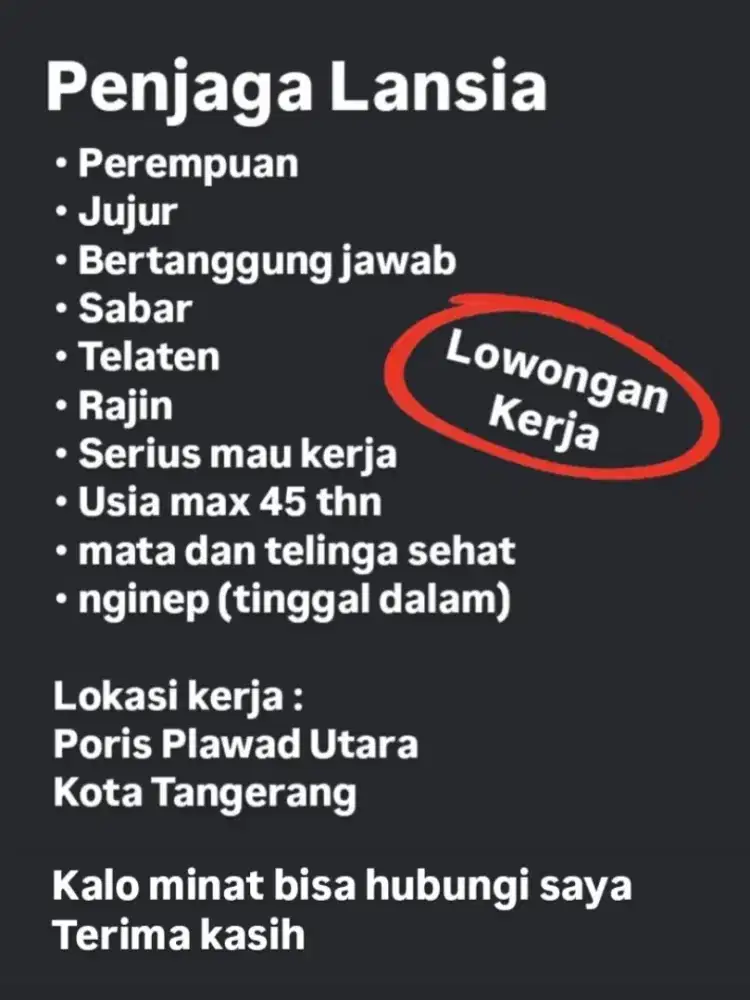 Lowongan kerja sebagai Penjaga Lansia