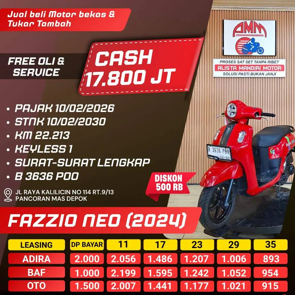 FAZZIO NEO 2024 DP 1 JT PAJAK HIDUP CASH/KREDIT KREDIVO INDODANA GOPAY