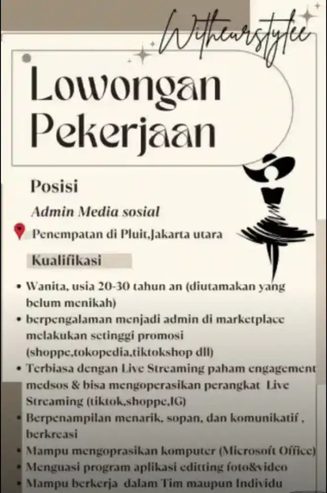 Lowongan kerja admin online shop wanita berpengalaman