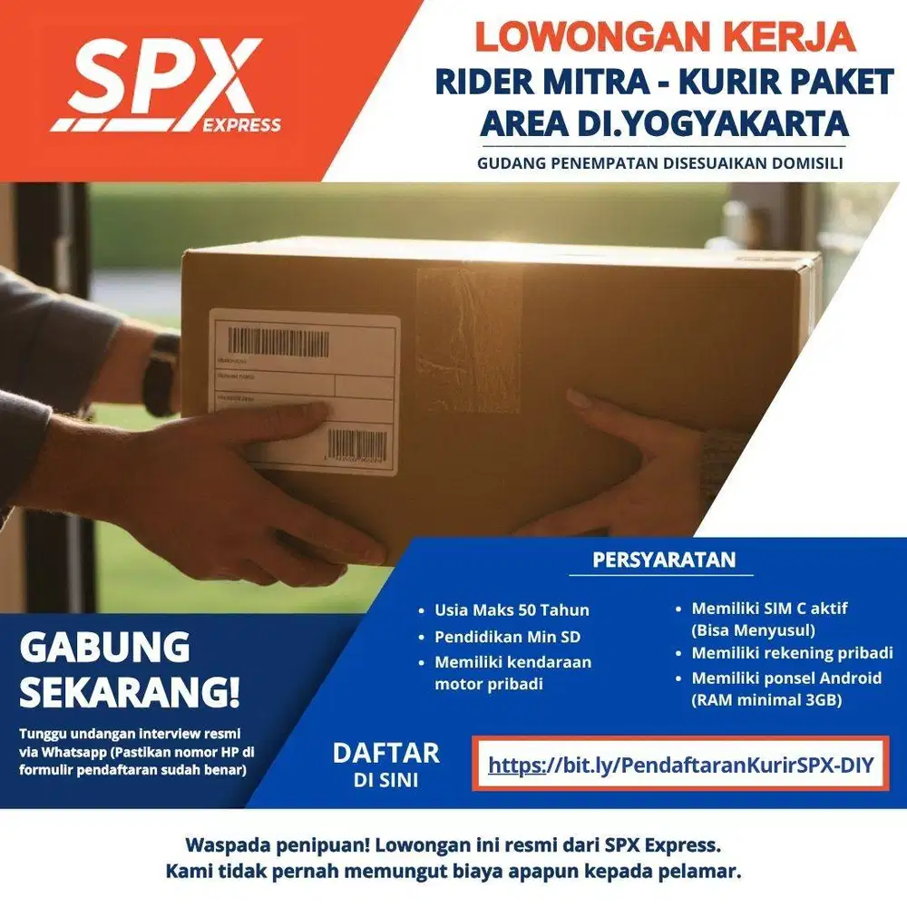 LOWONGAN KERJA RIDER MITRA AREA DI.YOGYAKARTA