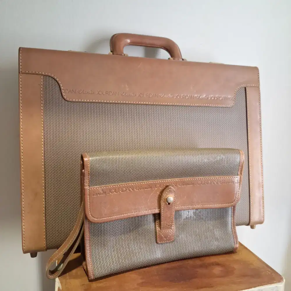 Tas Koper Kotak Suitcase Antik Vintage Jadul + Clutch Charles Jourdan