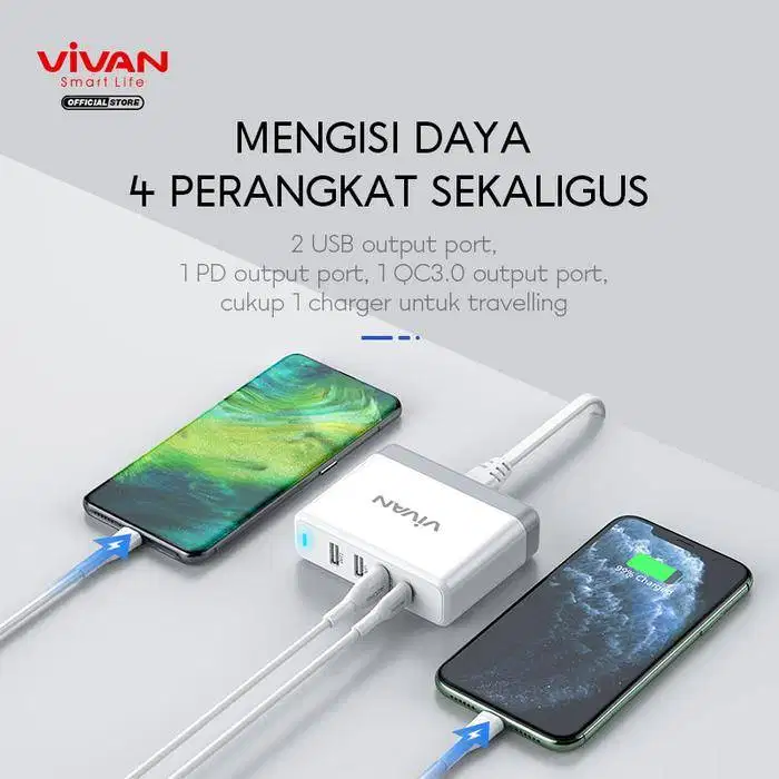 VIVAN Charger 4 Output 30W 5.4A Fast Charging PD QC3.0 XQ4