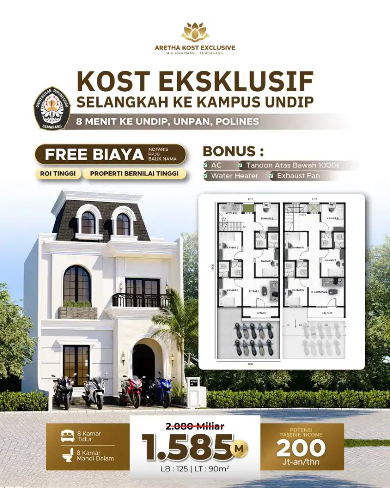 Dijual Rumah Kost Baru 2 lantai di jl Mulawarman dekat Undip Tembalang