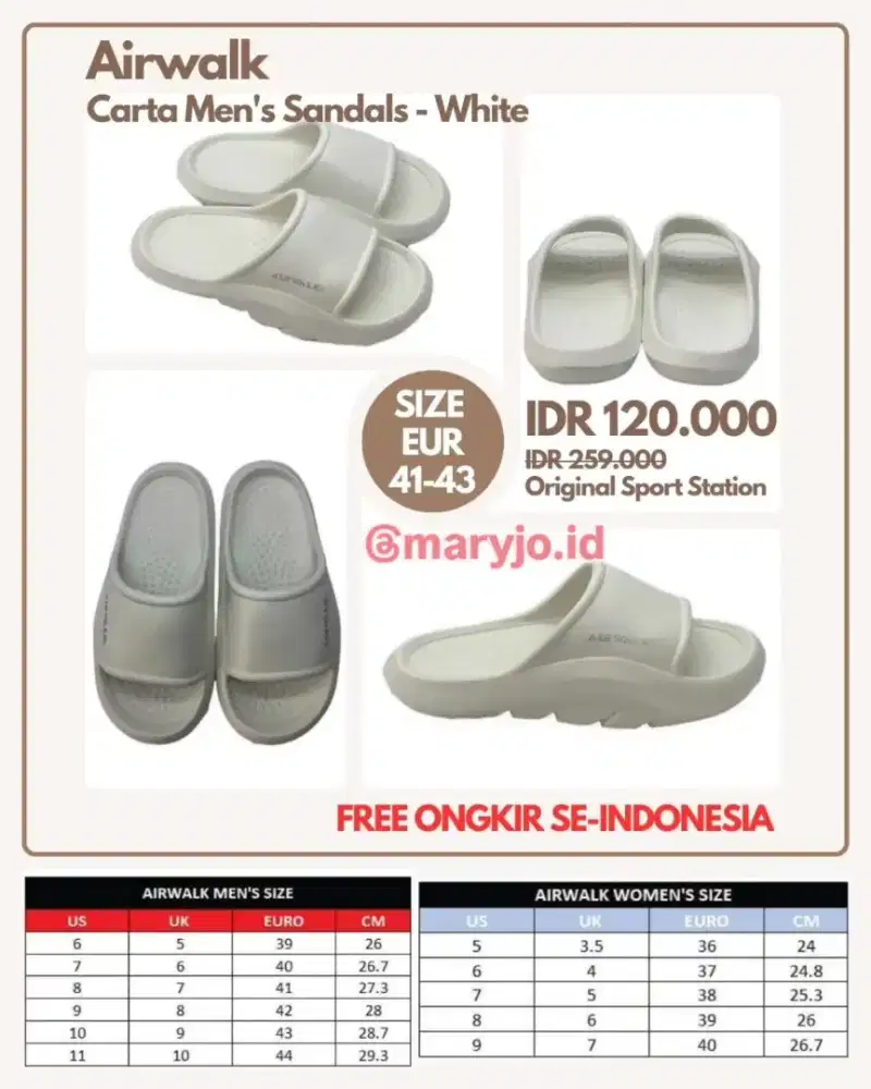 Airwalk Carta Men's Sandals - Off white | Sandal Pria Size 41, 42, 43