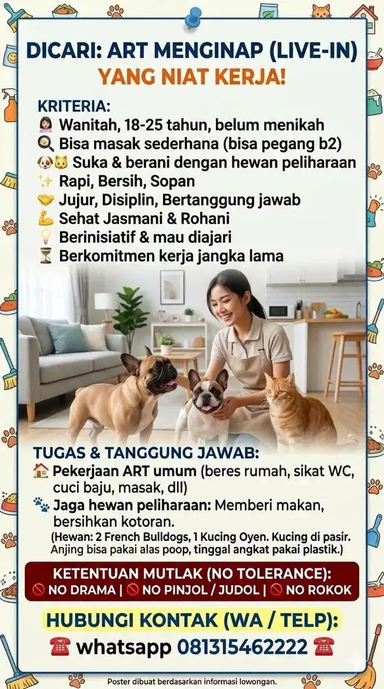 DIBUTUHKAN SEGERA ART WANITA MENGINAP ADA DOGGY