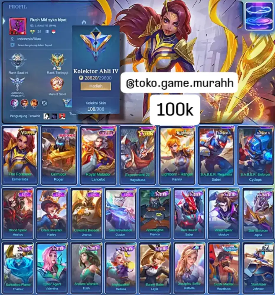 JUAL AKUN MOBILE LEGENDS AMAN DAN TERJAMIN