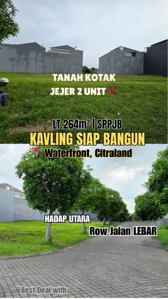 Kavling 2 Unit  JEJER SIAP Bangun Waterfront, Citraland