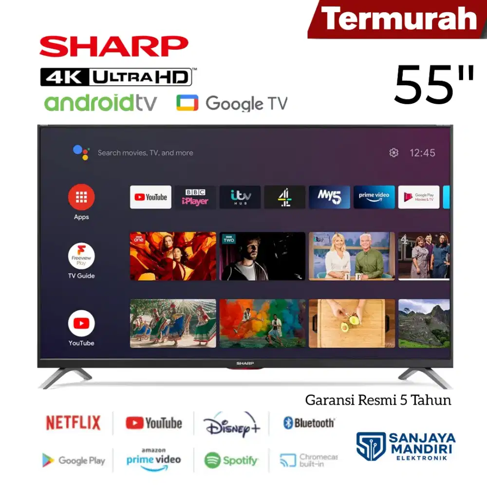 SHARP 4K UHD 55 Google Android TV 4T-C55EK2X Framless HDR+ ChromeCast