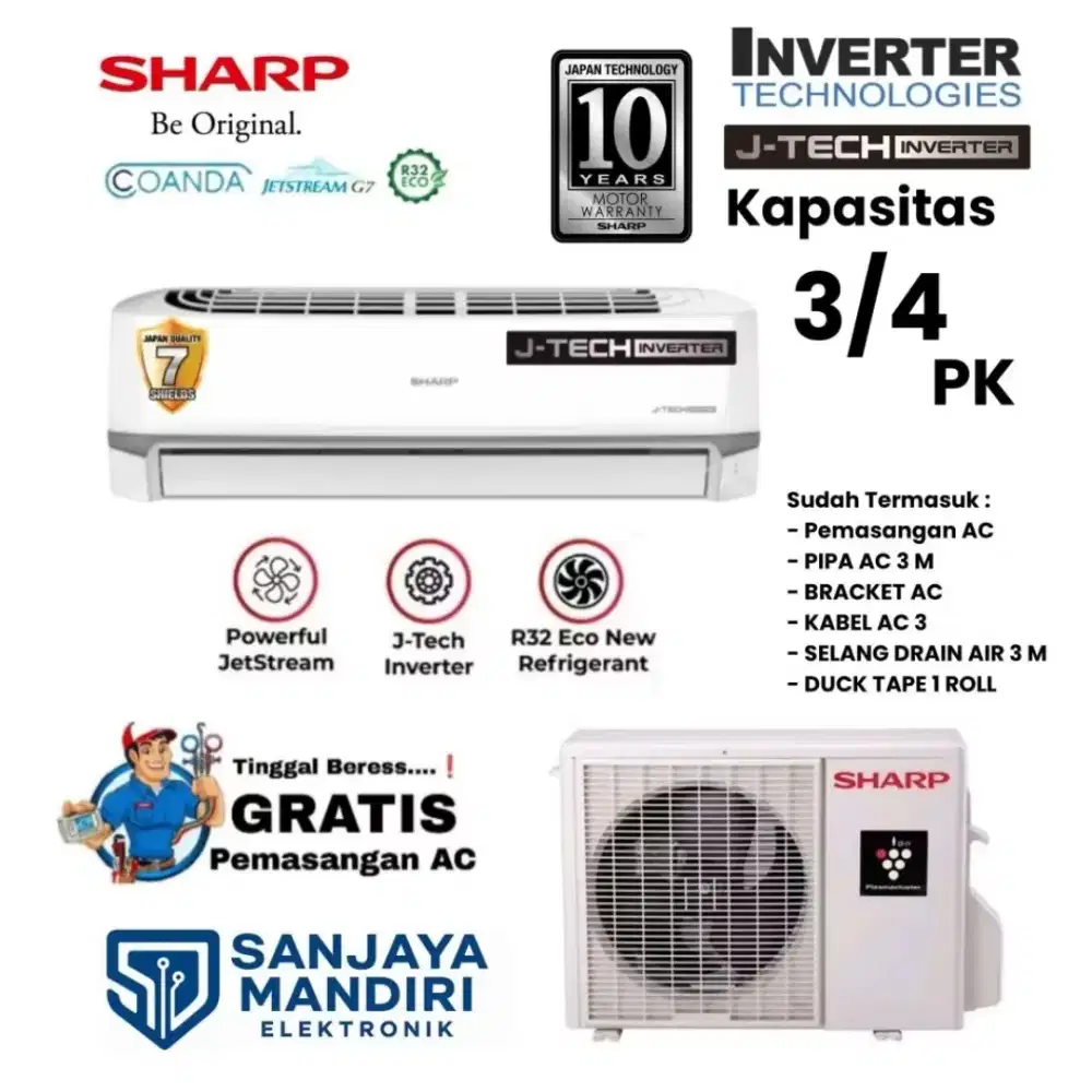 SHARP AC Split 3/4 PK J-TECH INVERTER AH-XBEY Lowwatt Turbo Cooling