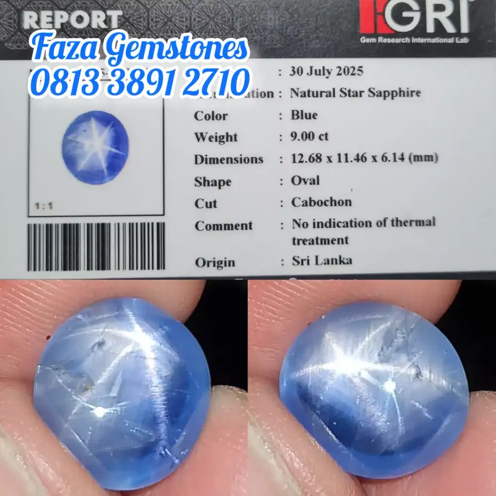 Unheated Blue Star Sapphire Srilanka, Star mayung, Christal,Meja Lebar
