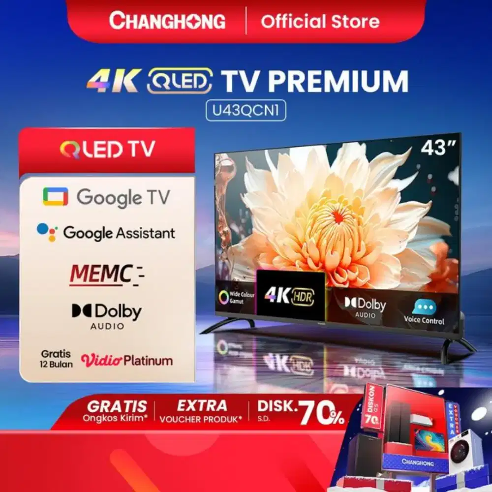 CHANGHONG QLED TV 4K Google TV CHANGHONG U43QCN1 DLG 120HZ Dolby Audio