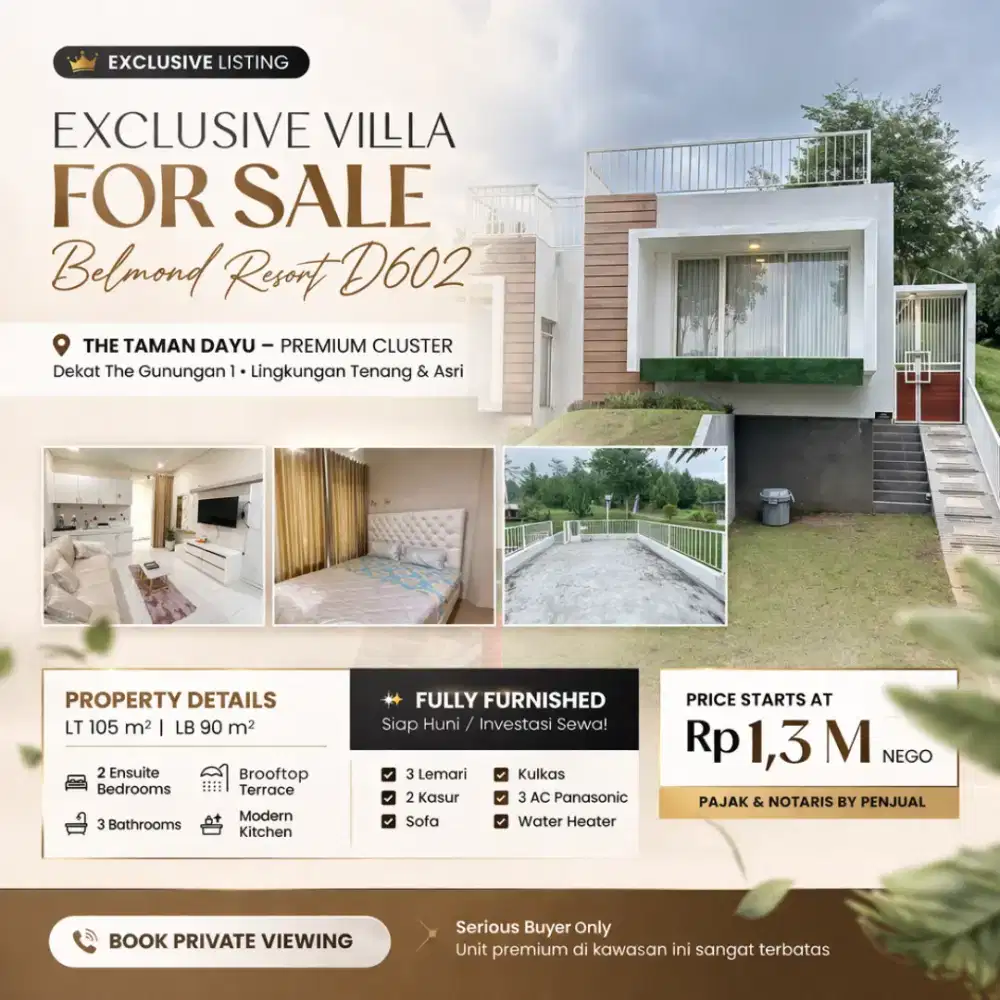 Villa Taman Dayu 1.3M – Resort Fully Furnished, Siap Huni & Investasi