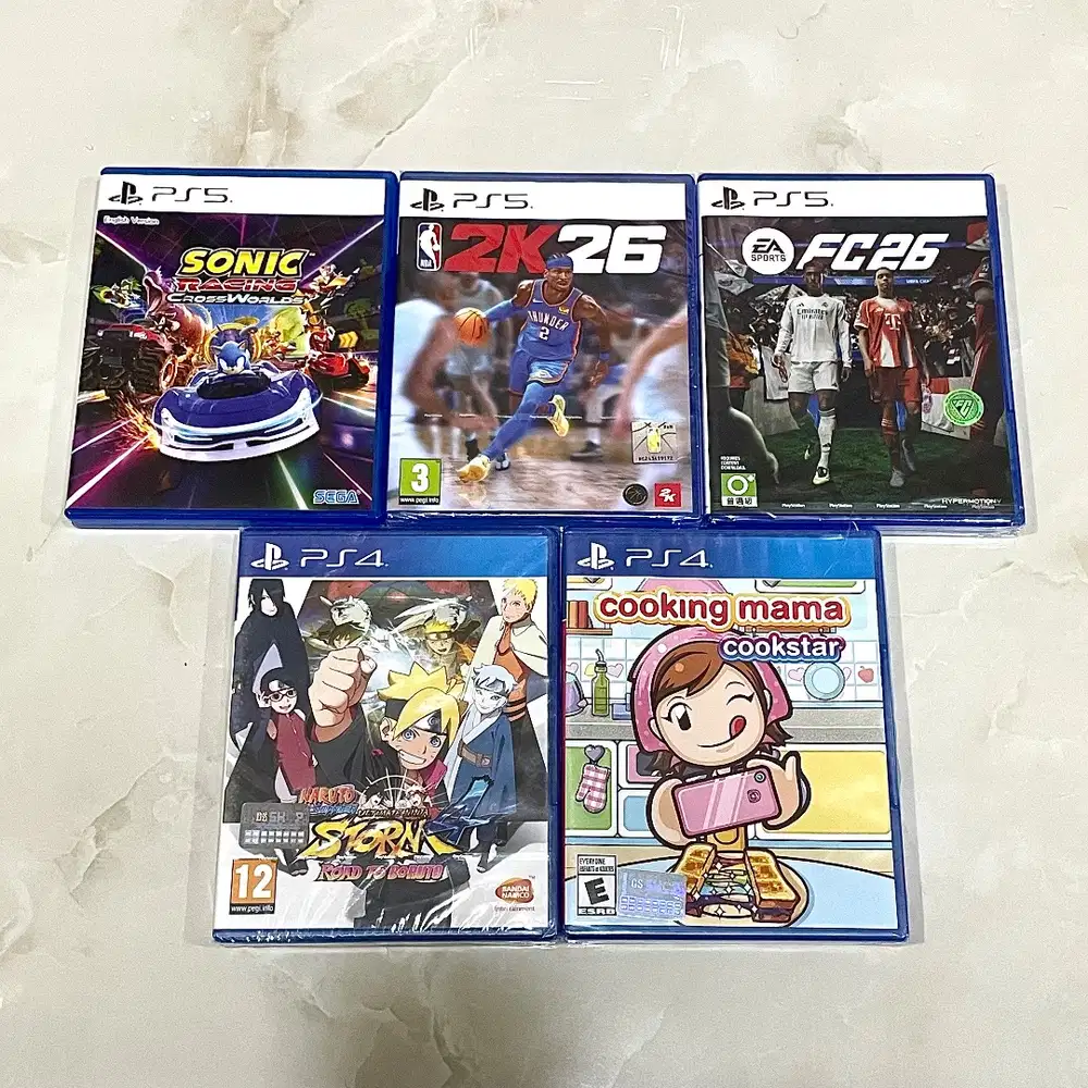 FC26 ps5, Sonic, NBA 2K26, Naruto ps4, Cooking mama - kaset game ps