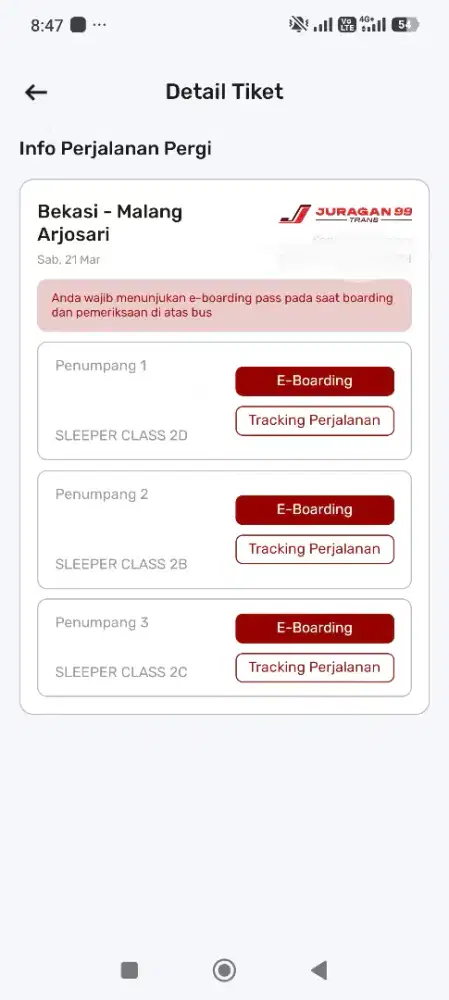 Tiket Bus Jakarta/Bekasi - Malang (3 Seat)