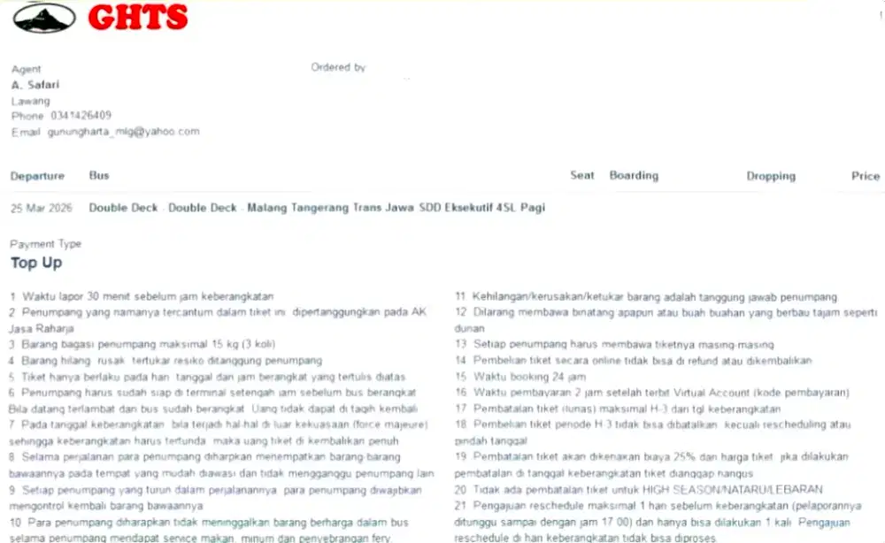 Tiket Bus Malang - Bekasi/Jakarta (3 Seat)