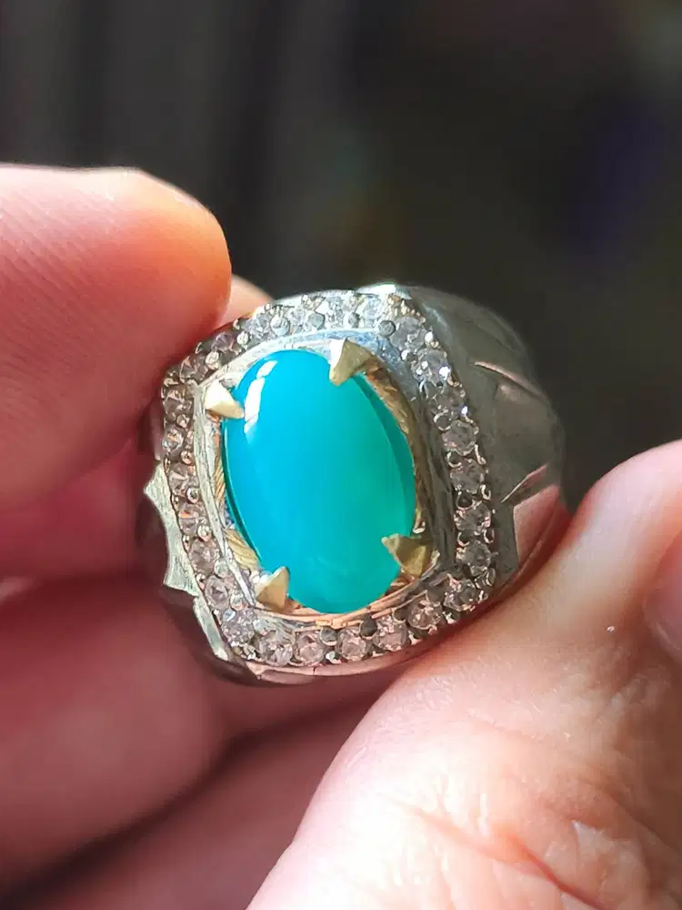 bacan Doko majiko kristal 1 warna ring alpaka 13*9*4 mm bersih