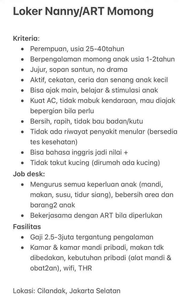 Loker Nanny/Babysitter/ART Momong