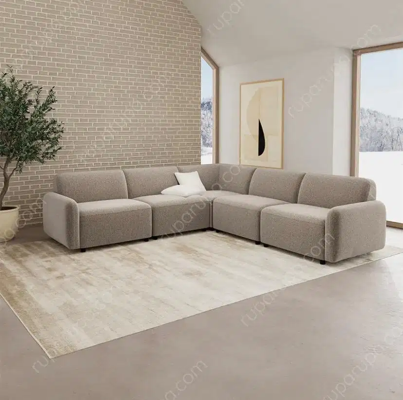 Nordia Rushville Set Sofa Modular Sectional L-Shape Fabric - Krem Beig