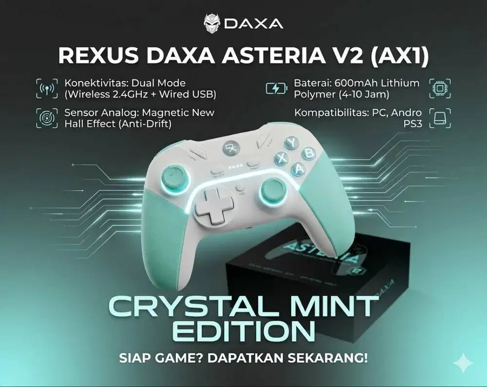 Rexus Daxa Asteria V2 AX1 Wireless Gamepad Hall Effect Crystal Mint