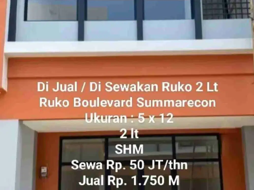 Dijual dan Disewakan Ruko 2 lantai di Boulevard Summarecon Makassar