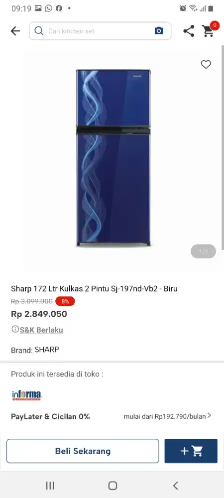 Sharp kulkas 2pintu