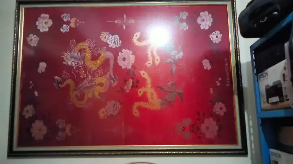 Dijual lukisan  bordir  naga besar asli dari Cina ukuran 2 M x 1,5 M
