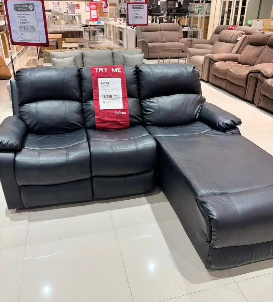 Jual baru sofa sudut L recliner bahan kulit sintetis