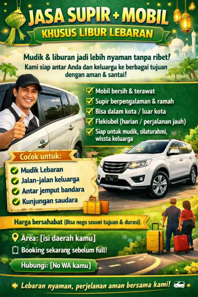 Supir+mobil siap Terima antar jemput selama libur lebaran