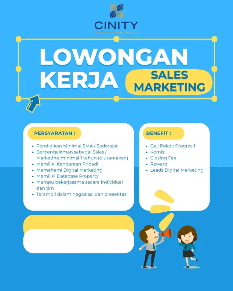 Dibutuhkan Tim Sales dan Marketing Berpengalaman