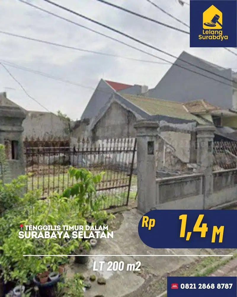 Lelang Tanah Tenggilis Timur Dalam Surabaya SHM 200m2 Dekat UBAYA