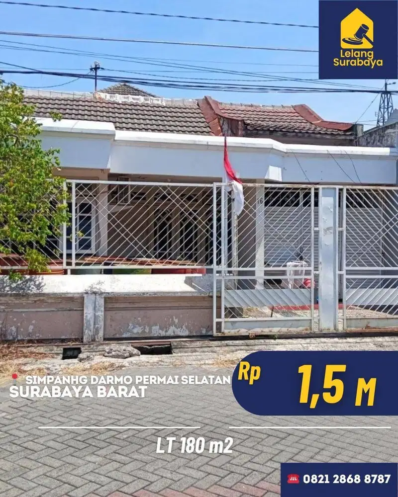lang Rumah Simpang Darmo Permai Selatan Surabaya SHM Row 8m