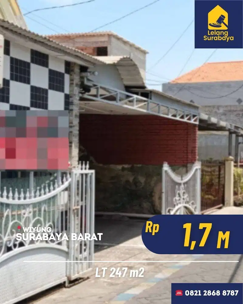 Lelang Rumah Wiyung Surabaya SHM LT 247m2 Dekat UNESA Murah