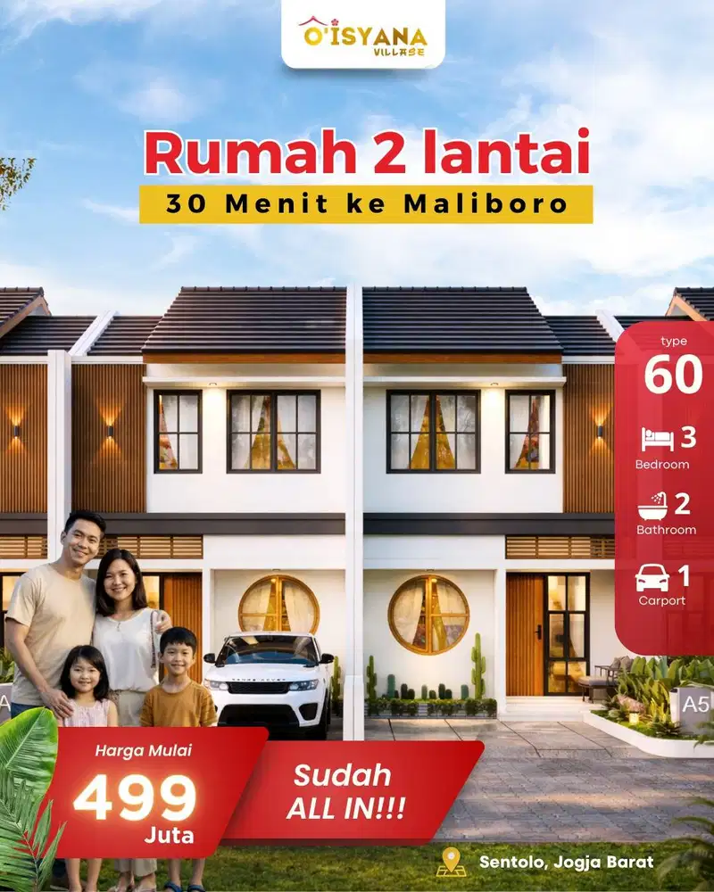 RUMAH BARU 2LT MINIMALIS 499JT JOGJA BARAT DLM PERUMAHAN