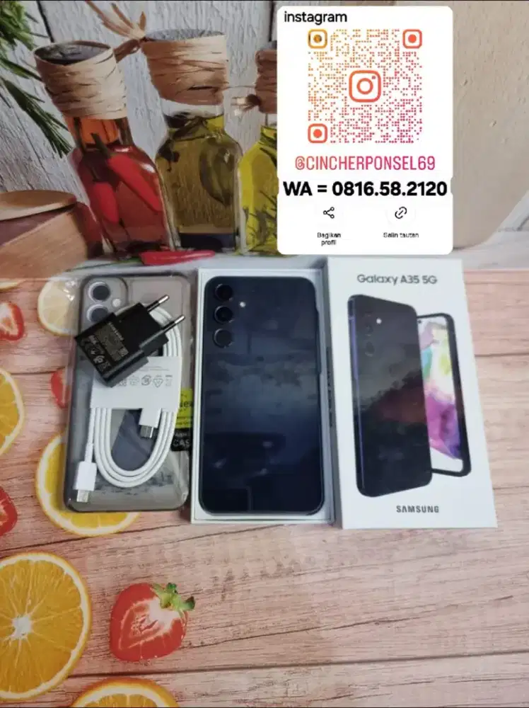 Jual hp likenew samsung A35 5g 8/256 istimewa grsn resmi free ADAPTOR