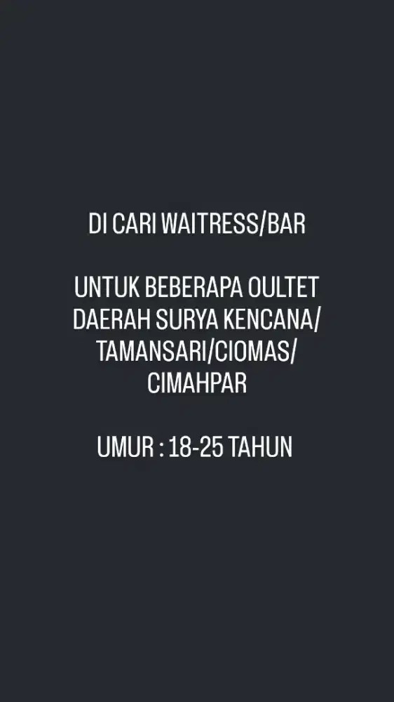 DI CARI KARYAWAN UNTUK BEBERAPA OUTLET