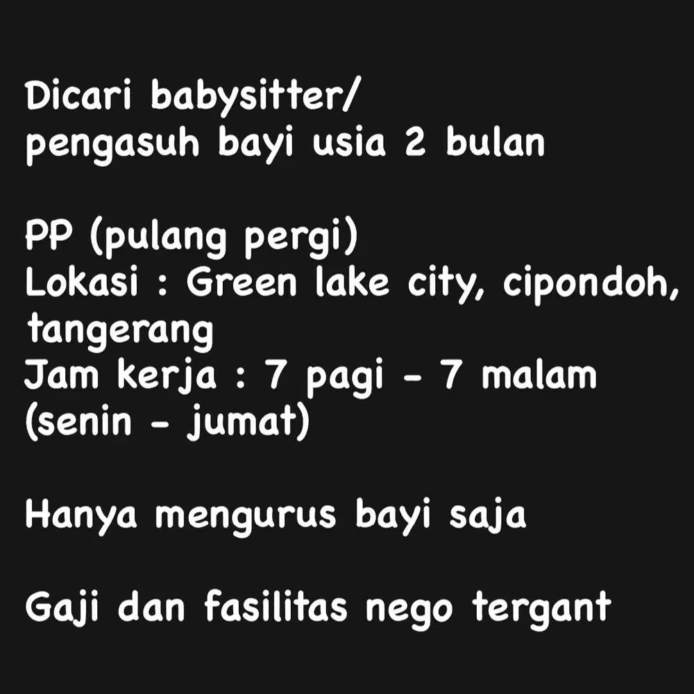 Baby sitter / pengasuh bayi