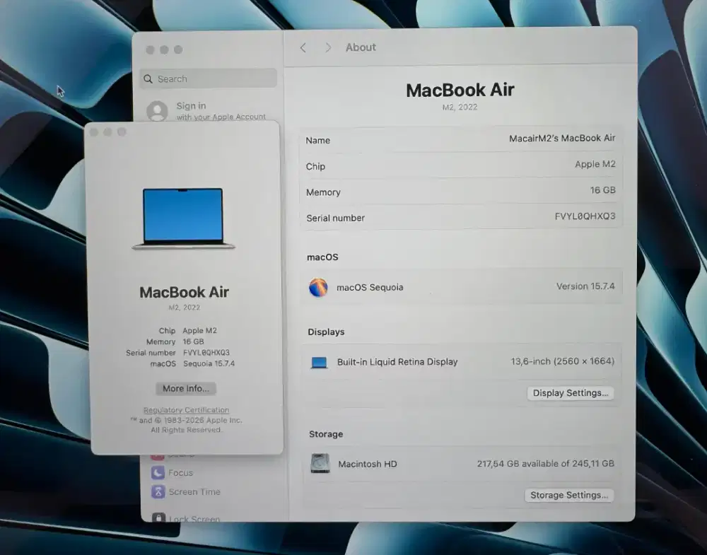 Macbook Air M2 Ram 16 Ssd 256 Layar 13 inch Full set Starlight ibox