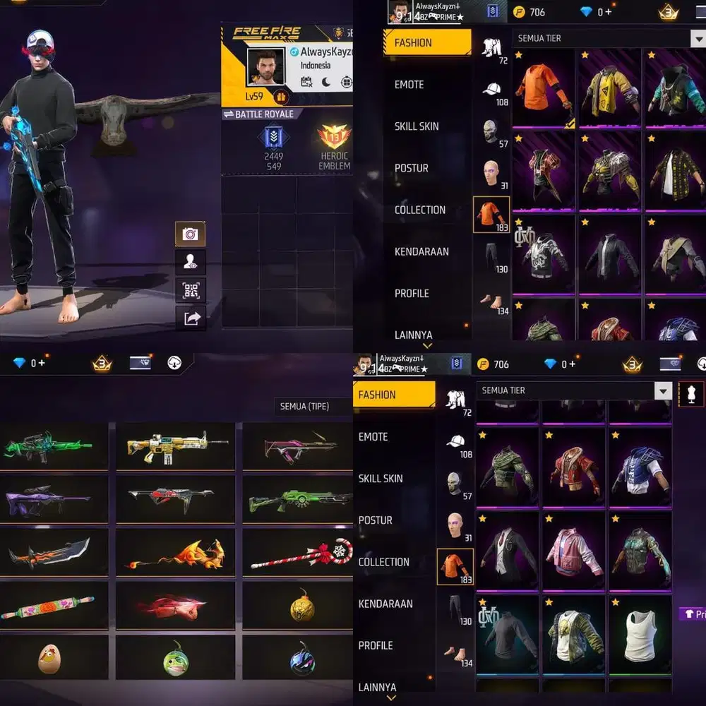 JUAL AKUN FF SPEK CEK FOTO AJA SG AQUA LOG GOGGLE