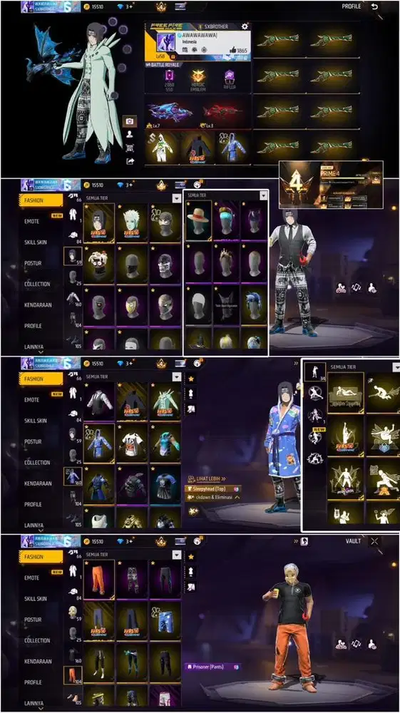 JUAL AKUN FF SPEK CEK FOTO AJA SG TEROMPET LOG GOGGLE