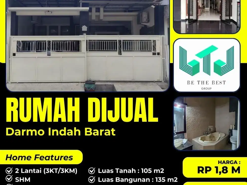 EDISI BU!! DIJUAL RUMAH 2 LANTAI (SHM) DI DARMO INDAH BARAT SURABAYA
