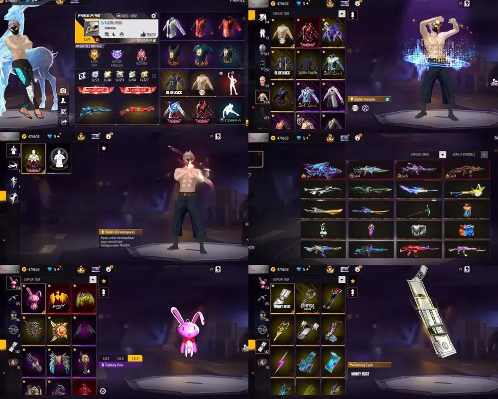 STOK AKUN FF SPEK CEK FOTO AJA SG AQUA LOG GOGGLE