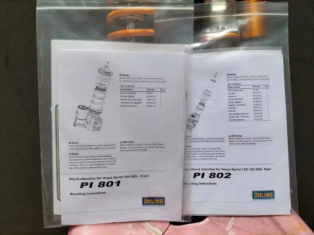 Ohlins Shocbreaker Pi 801 & Pi 802 Tabung Vespa Sprint Primavera S LX