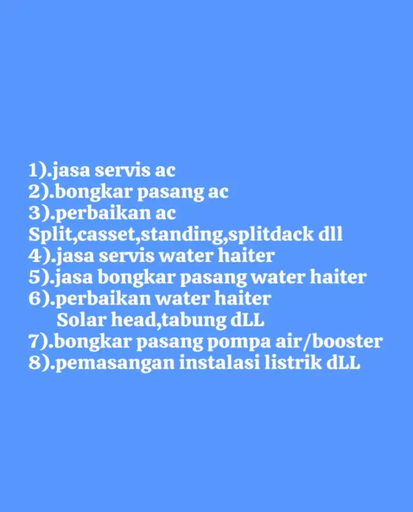 Jasa servis cuci ac bongkar pasang ac water heater instalasi listrik